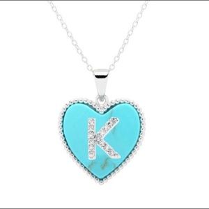 Turquoise and cz diamond heart initial pendants